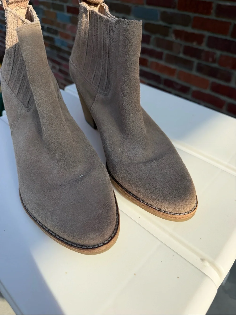 Dolce Vita Taupe Suede Ankle Booties with Block Heel